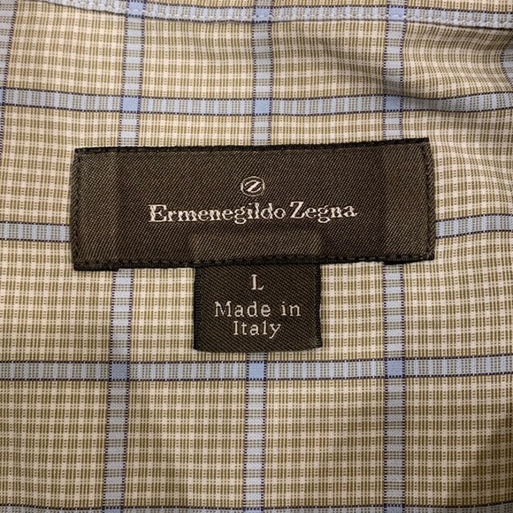 Ermenegildo Zegna Beige Blue Checked Button Up Shirt - Picture 8 of 13